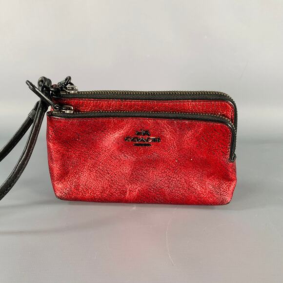 COACH Red Black Zip Up Wristlet Wallet - Picture 1 of 7